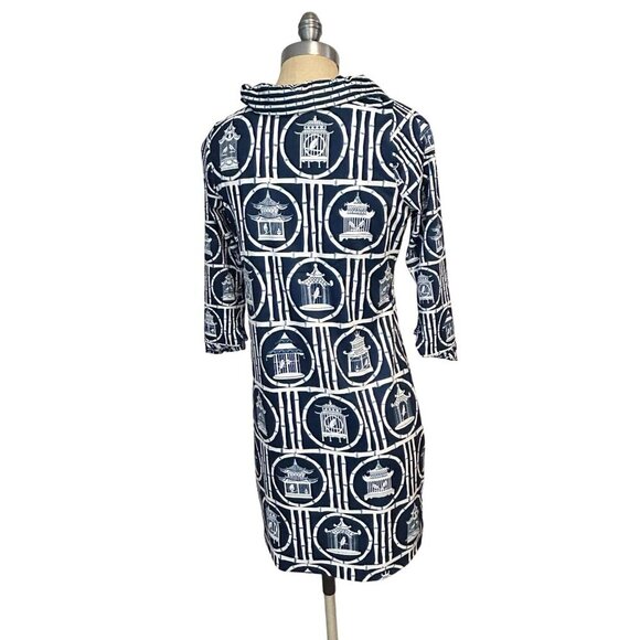 Gretchen Scott Navy & White Ruffled Birdcage Print Dress Small - Picture 3 of 5